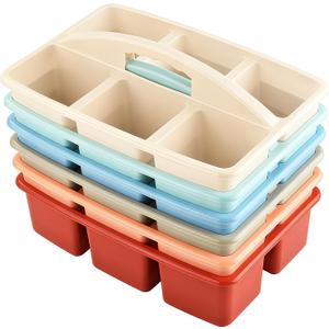 ALINK Plastic Classroom Caddy with 6 Compartments, 6-Pack Teacher Supply Storage Caddy Organizer for Classroom Supply, Office, Table, Desk, Craft Art, Pencil, Crayon, Marker - Macaron (Macaroon)