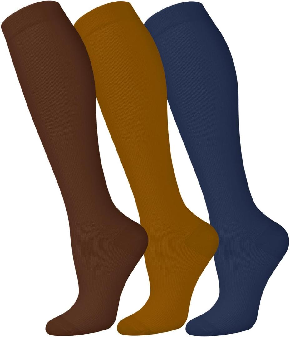 FuelMeFoot 3 Pack Copper Compression Socks - Compression Socks Women & Men Circulation - Best for Medical,Running,Athletic (Large-X-Large, 035 Navy Blue/Coffee/Turmeric)