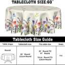 Spring Summer Floral Tablecloth Round 60 Inch,Colorful Wildflower Leaf Butterfly Polyester Circle Table Cloth Wrinkle Stain Resistant Washable Table Cover for Kitchen Dining Room Party Picnic
