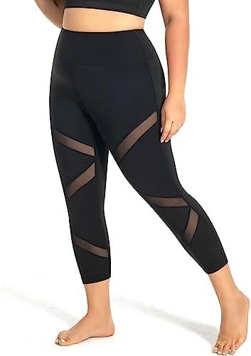 MEJING Plus Size Capri Leggings for Women with Pockets, Butt Lifting Yoga Pants Tummy Control, 2XL Workout Leggings Black