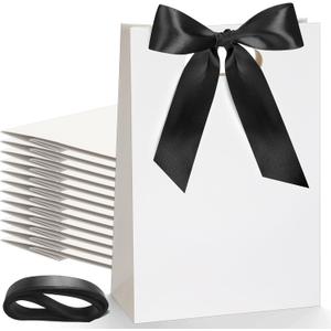 Aliceset 12 Pcs Paper Gift Bags 10 x 7 x 3.15'' Small Thank You Bridesmaid Gift Bags with Die Cut Handles for Wedding Bridal Baby Shower Graduation Birthday Party Favor(White,Black)