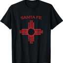 Santa Fe New Mexico Tshirt Zia symbol distressed State Flag T-Shirt S Black
