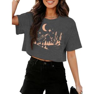 Binshre Womens Short Sleeve Crops Tops Summer Graphic Tees Crew Neck Cropped T Shirts Casual Loose Fit Blouse (S)