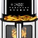 Air Fryer Stainless Steel with View Window, XL 8.5QT Large Airfryer, 8-in-1 Digital Control, 400°F Temp Controls, Nonstick Dishwasher-Safe, Space-Saving, Roast, Broil, 1500W