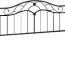 King Size Adjustable Metal Headboard Only, Black and Wood Grain