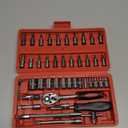 Egofine 46 Pieces 1/4 inch Drive Socket Ratchet Wrench Set, with Bit Socket Set Metric and Extension Bar for Auto Repairing and Household, with Storage Case