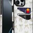 for iPhone 16 Pro Max 6.9 inch Case with Card Holder Soft Leather Wallet Case Protective Shockproof Hard Cover for Women Man (Pastel Ribbon Bow, iPhone 16 Pro Max 6.9 inch)