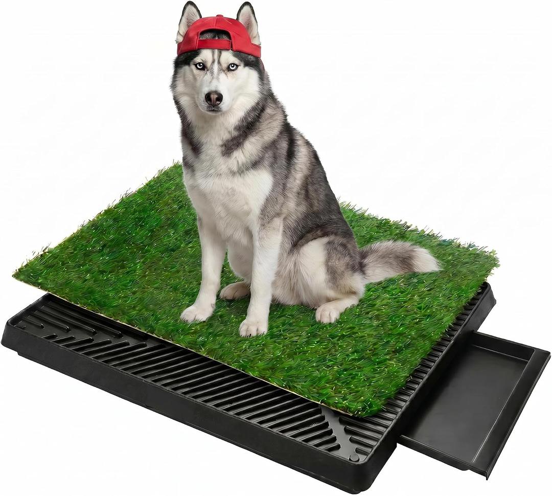 Dog Grass Pad with Tray,30 x 20 Inch Grass Pee Pads for Dogs,Reusable Artificial Turf Puppy Potty Pad with Pull-Out Drawer for Indoor or Outdoor Use, Balcony,Patio,Apartment