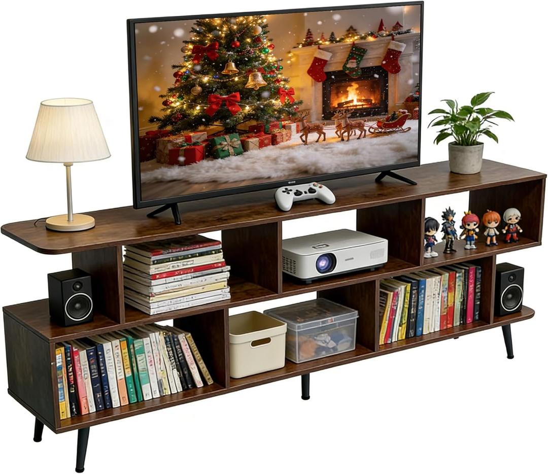 Lightdot 65 Inch TV Stand, up to 75 Inch TVs, Large Storage for Collection with 8 Open Shelves, Sturdy Media Console Table for Living Room/Entrance/Kitchen/Sofa Cabinet, Easy Assembly, Amber