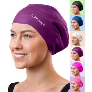 Limmys Adult Long Hair Swimming Cap - 100% Silicone Swim Caps for Men and Women - Premium Quality, Stretchable and Comfortable Swimming Hats, Purple, Large
