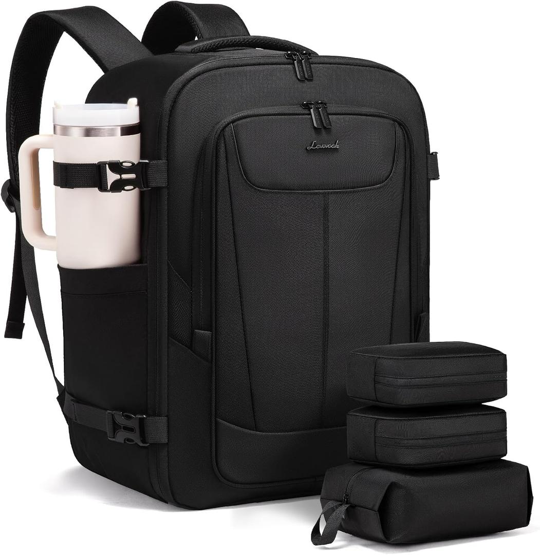 LOVEVOOK Travel Backpack for Men Women, 35L Carry on Backpack Flight Approved with 3 Packing Cubes, Large Personal Item Bag Fits 15.6 inch Laptop for Business Trip Weekender, Overnight Daypack, Black
