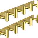 VAEHOLD Hat and Coat Wall Mount Rack - Hooks for Robes, Bags, Keys, and Towels - Bathroom Towel Hanger Organizer (Gold, T Shape 5 Hooks 2 Pack)