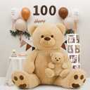 MorisMos 51 Inch Giant Teddy Bear, Big Mommy with Baby Bear Stuffed Animal Plush Gifts on Baby Shower, Brown