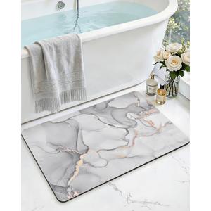 DEXI Bathroom Mat Ultra Thin, Non Slip Bath Rug for Shower Floor, Absorbent Quick Dry Marble Bathmats Low Profile, 16x24, Light Grey
