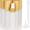 COSIDEA 6 pcs Empty 2oz /60ml bamboo lid Frosted glass spray bottle with fine mist despenser head for liquid perfume toiletries containers, toner bottles