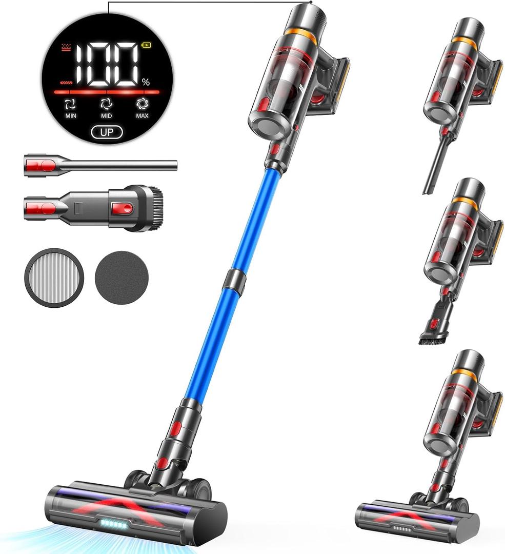 Cordless Vacuum Cleaner - 45Kpa 550W 60Mins Wireless Vacuum for Home, LED Touch Screen, Anti-tangle, Rechargeable for Pet Hair, Carpet, Hardwood Floor
