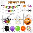 58 PCS Halloween 1st Birthday Decorations The Spooky One Party Decorations Happy 1st Bday Banner Cake Topper Ghost Spider Web Haunted House Themed for Kids One Year Old First Bday Party Supplies