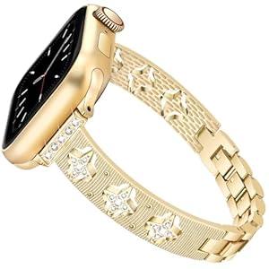 CAGOS Thin Bands Compatible with Apple Watch Bands for Women 38mm 40mm 41mm 42mm 44mm 45mm 46mm, Slim Bracelet Bling Dressy Metal Straps for iWatch Band Series 10 9 8 7 6 5 4 3 2 1 SE (Gold)