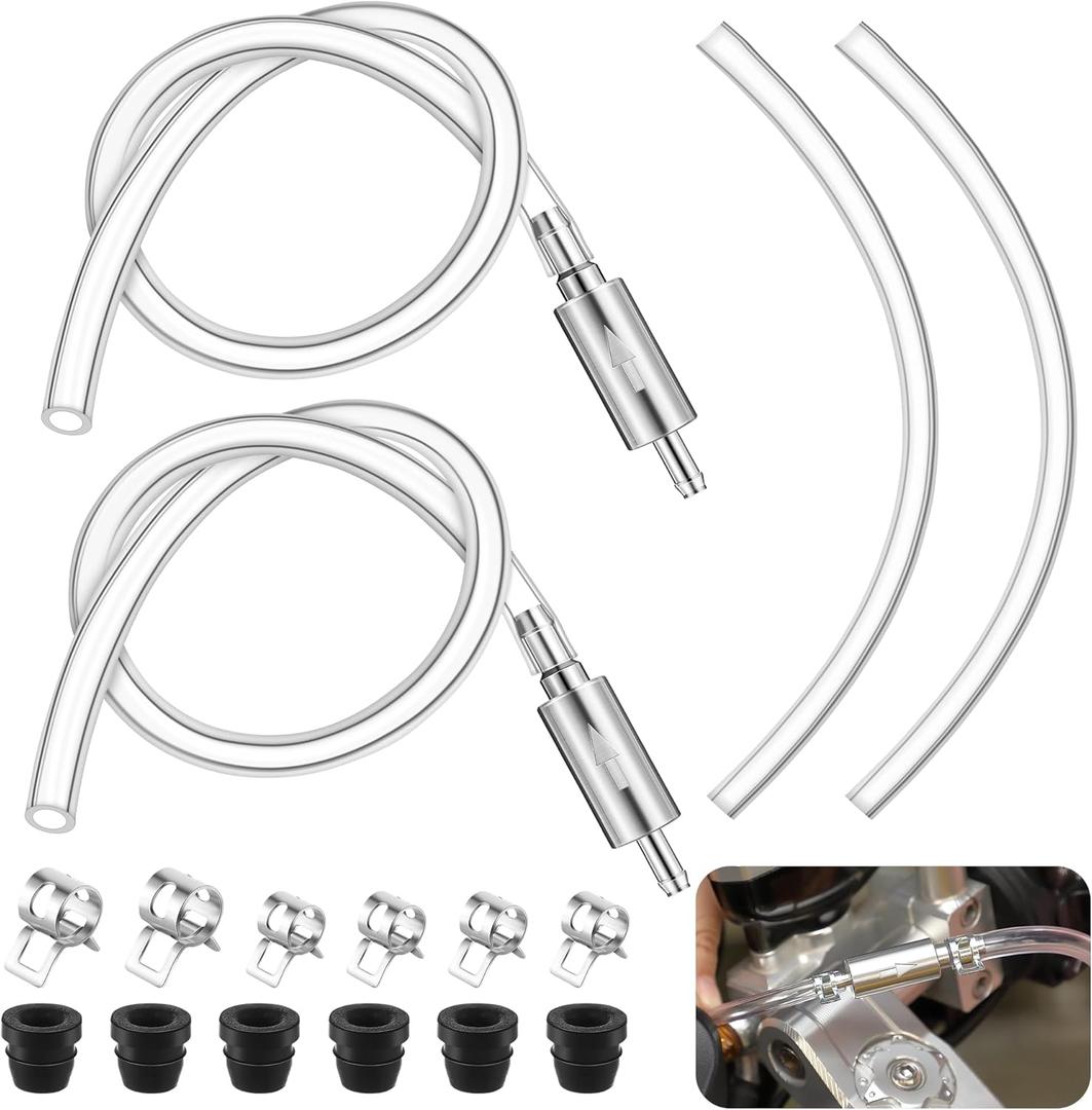 Meonum 2 Pack Brake Bleeder Hose, Motorcycle Brake Bleeder Kit with Nozzle Cap & Clamp, One Way Check Valve Tube Bleeding Tools for Hydraulic System Bleeding, Car Clutch Fluid Replacement Hose