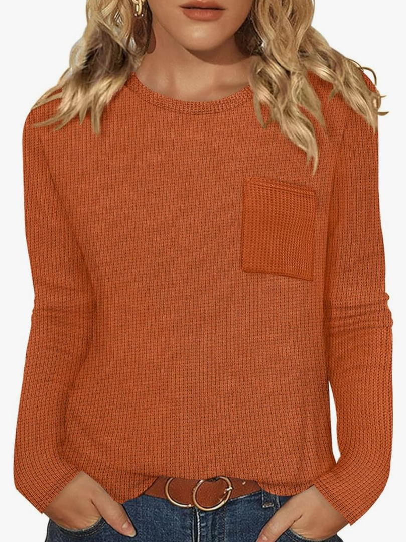 WIHOLL Long Sleeve Shirts for Women Waffle Knit Trendy Fall Fashion 2025 Dressy Casual Blouses Teacher Outfits Size M