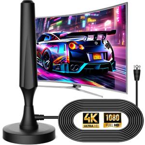 TV Antenna for Smart TV Indoor TV Antenna for Easy Installation Long Range Reception HD Antennas for TV Indoor 4k 1080P Channels Strong Magnetic Base-16.5 ft Long Cables (Black)