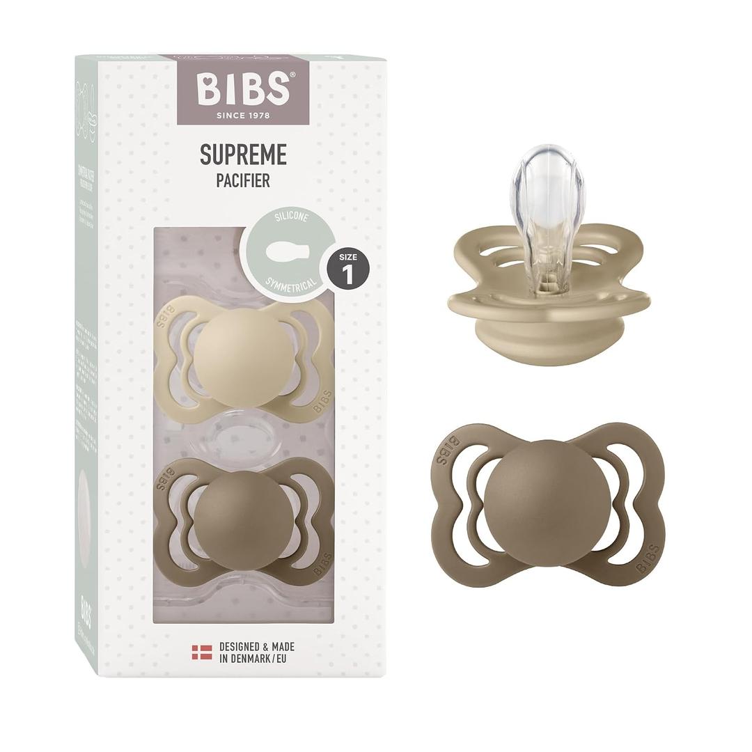 BIBS Pacifiers - Supreme Collection | BPA-Free Baby Pacifier | Made in Denmark | Set of 2 Vanilla/Dark Oak Color Premium Soothers | Size 0-6 Months