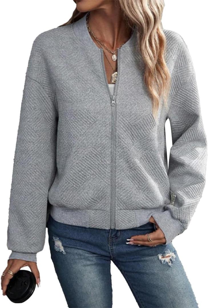Women's Long Sleeve Jacket, Fashion Loose Fit Zip-Up Cardigan, Size: Small