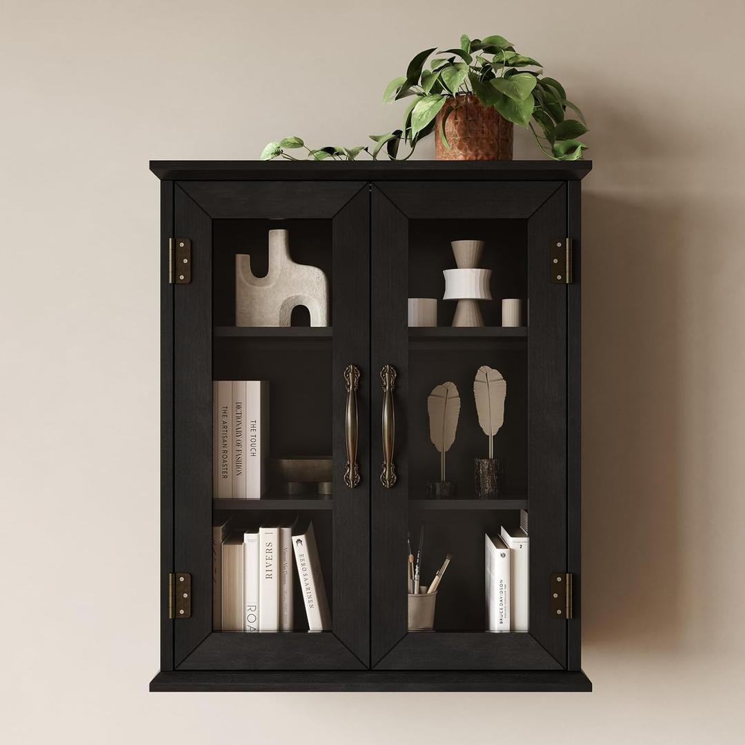 ChooChoo Wood Medicine Cabinet with Acrylic Doors, Bathroom Wall Cabinet with Adjustable Shelves Over The Toilet, Rustic Cabinet Wall Mounted for Bathroom, Kitchen, Living Room, Solid Wood Black