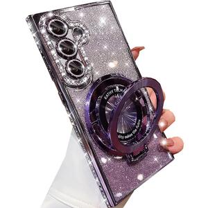 Changjia for Samsung Galaxy S26 Plus Magnetic Kickstand Glitter Case, [Compatible with Magsafe] Cute Bling Sparkly Diamond Rhinestones with Camera Protector Women Girls Case for Galaxy S26 Plus,Purple