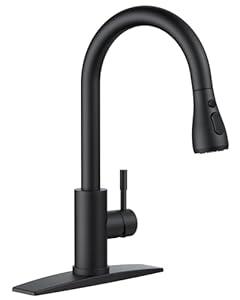 dearocean Kitchen Faucet with Pull Down Sprayer, Black High Arc Stainless Steel Classic Sink Faucet, Single Handle with Deck Plate for 1 or 3 Hole Sinks for RV Bar Laundry Farmhouse