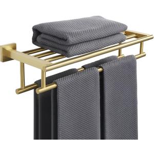 Alise Towel Rack,Towel Hanger with Double Towel Bars,Wall Mount Tower Holder for Bathroom and Lavatory,SUS 304 Stainless Steel Towel Shelf,Brushed Gold Finish,16-Inch