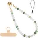 2.0 Handmade Natural Gemstone Crystal Beaded Charm Cell Phone Camera Lanyard, Hands-Free Wrist Strap, Phone Chain String, Keychain Decor for Walle (Green Jade)
