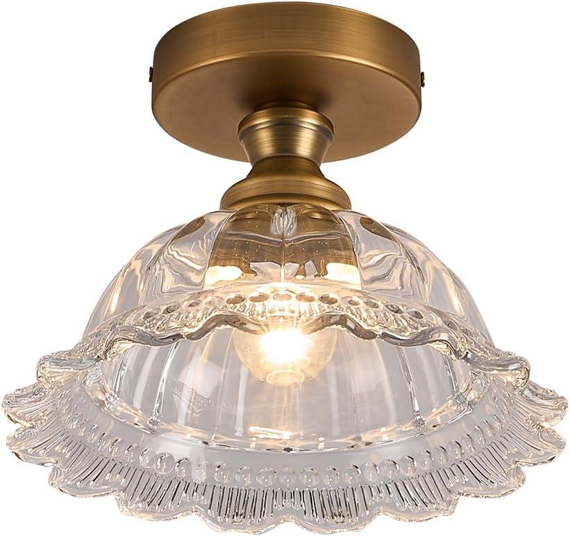 9.8" Semi Flush Mount Vintage Light Fixtures Brass Vintage Ceiling Light Fixture (Green)