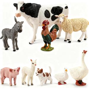 THINKBAY 9PCS Realistic Farm Animal Toys for Toddlers, Educational Learning Plastic Farm Toy Animal Figure Set Playset Including Cow Sheep Pig Dog Figurines for Kid
