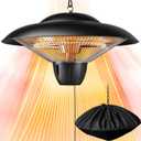 Patio Heater for Outdoor Use 1500W Electric Infrared Hanging Heater, Ceiling Mounted, Waterproof for Porch, Garage, Balcony, Overheat Protection Black