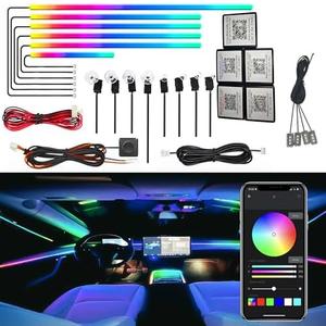 Dreamcolor Acrylic Interior Car LED Strip Light, RGB 18 in 1 Fiber Optic Ambient Lighting Kits, 16 Million Colors Sound Active Function Car Neon Lights with Wireless APP