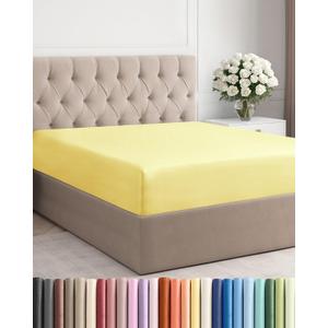 Full Fitted Bed Sheet - Bottom Single Fitted Sheet Only - Ultra-Soft Hotel Luxury Bedding w/ 8-16 Inch Deep Pockets - Breathable, Cooling & Wrinkle Free - Easy-Care, Fade & Shrink Resistant - Yellow