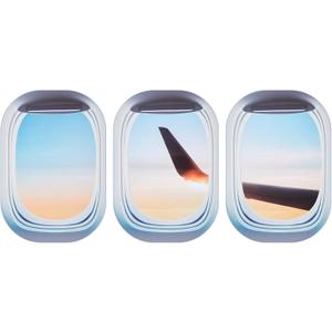 3 Pcs Airplane Wing Stickers Plane Window Clings Wall Self Adhesive Airplane Decals Aviation Wall Decor 3D Wallpaper Art Gifts for Travel Birthday Party Favor Decorations (Sunshine)