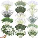 Thiccywoov 250 Pcs Artificial Eucalyptus Leaves Stem Bulk Fake Greenery Faux UV Resistant Sprays Silver Dollar Eucalyptus for DIY Wedding Bouquet Vase Floral Arrangement Decor(White, Green,15 Kinds)