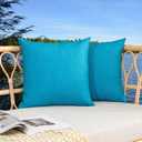 Kevin Textile Pack of 2 Outdoor Waterproof Throw Pillow Covers Solid Checkered Linen Decorative Farmhouse Pillowcases for Garden Patio Tent Balcony Couch Sofa 24 x 24 Peacock Blue