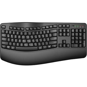 QUASIO Ergonomic Wireless Keyboard with Wrist Rest, Wave Keys, Comfortable Natural Typing, 2.4GHz Full Size Ergo Wireless Computer Keyboard for Multi-OS, Windows, Mac OS Laptop/PC/Notebook (Black)