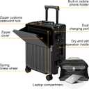2-Piece Hardshell Zipperless Luggage Set, 20/26" Aluminum Frame Hardshell Spinner Luggage, Airline Approved Carry-On Luggage, TSA Lock, 360 Quiet Wheels With Cup Holder (Black), Medium