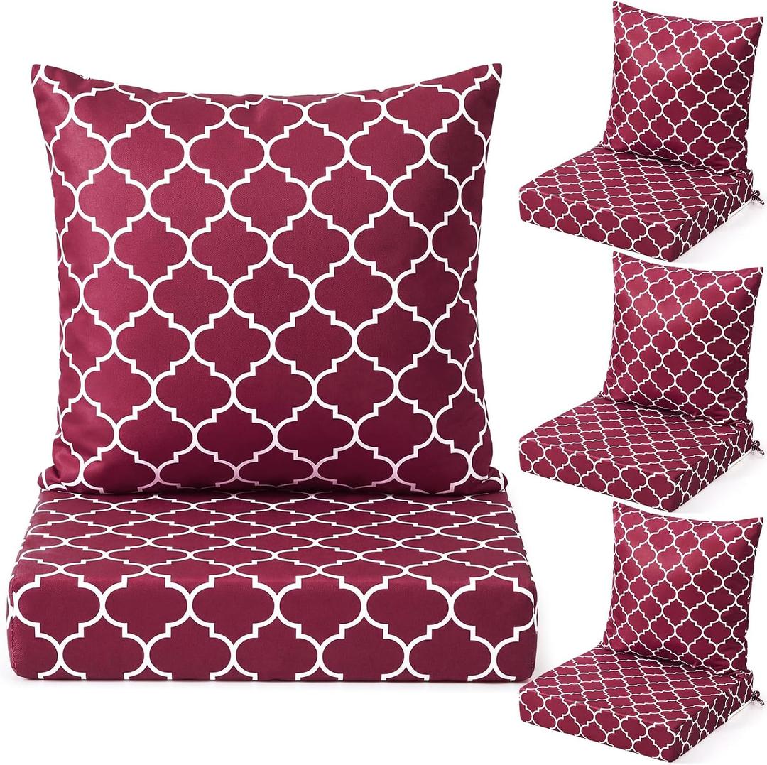 Hoteam 4 Set Outdoor Chair Patio Cushions 20 x 20 Inch Deep Seat Waterproof Chair Cushions for Patio Furniture Set Replacement Removable Seat and Back (20 x 20 Inch,Maroon Lantern)