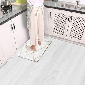 Mrcrypos White Gold Marble Small Kitchen Mat for Floor PVC Leather Kitchen Rug Waterproof Cushioned Anti Fatigue Comfort Mat Non Slip Standing Mat Laundry Kitchen Accessories 17"x29" Luxury Marble