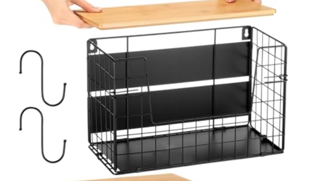 Remerry 1 Set Magnetic Shelf for Fridge with Bamboo Top Versatile Magnetic Basket Fridge with 2 Hooks Storage Potato and Onion Large Organizer for Kitchen Counter, Cabinet