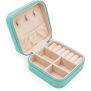 MODENGKONGJIAN Mini Jewelry Travel Case, PU Leather Travel Jewelry Organizer Box, Small Portable Portable Jewellery Storage Holder for Womens Rings Earrings Necklaces Bracelets (Blue)