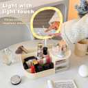 DASITON Makeup Organizer with Rechargeable Mirror,Makeup Brush Holder with 2 Drawers,Skincare and Cosmetics Organizer Countertop,Large Capacity Cosmetic Display Case for Vanity,Bedroom,Bathroom(Cream)