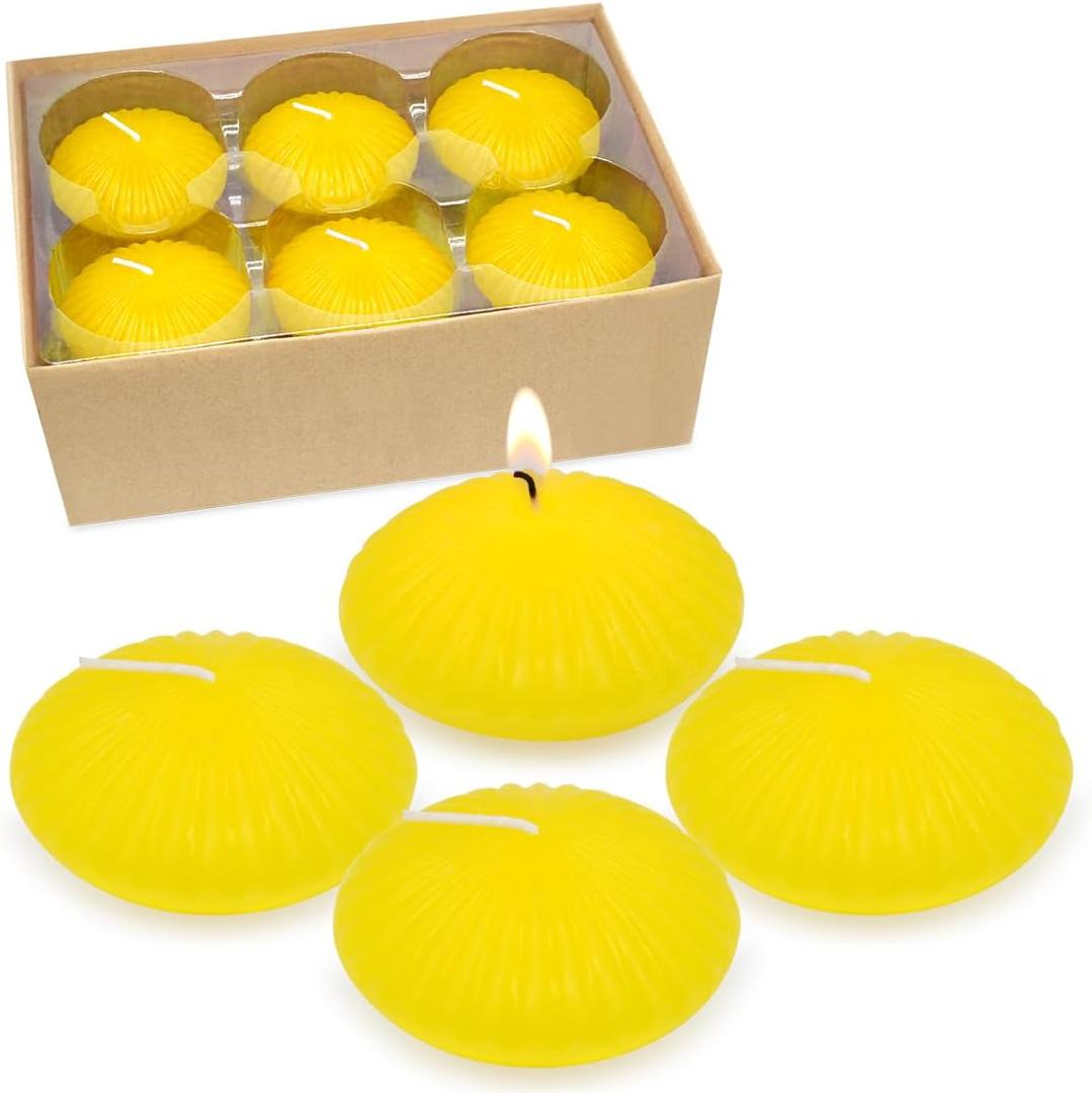 12 Pack 3 Inch Citronella Floating Candles for Summer, 10 Hour Yellow Dripless Tealight Candles for Cylinder Vases, Centerpieces at Wedding Party Pool Holiday