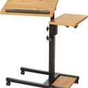 Mobile Height Adjustable Laptop Desk with Mouse Pad, Portable Laptop Desk Rolling Tiltable Table with Small Side Table for Couch,Rolling Computer Stand (Natural Color)