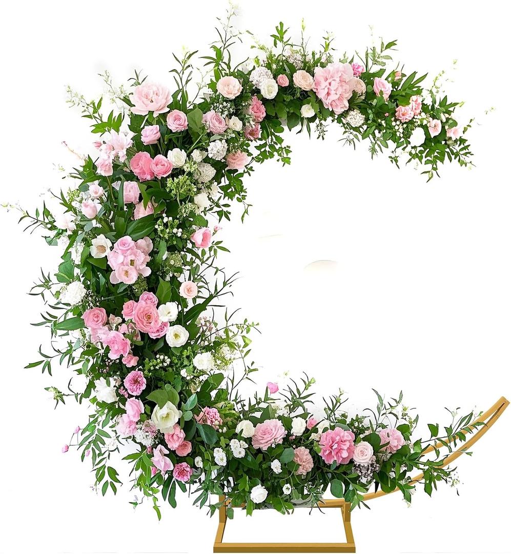 Moon Shape Wedding Metal Arch Backdrop Gold Flower Balloon Arbors Stand for Wedding Birthday Party, Graduation Decorations and Baby Shower